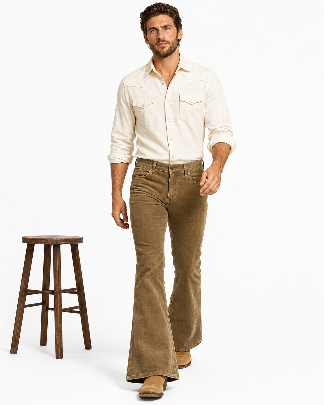 Khaki WBestWind corduroy bell bottom jean